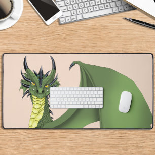 Green Niedlich Dragon Portrait Peach Schreibtischunterlage
