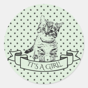 Green Niedlich Kitten Cat Baby Dusche Runder Aufkleber