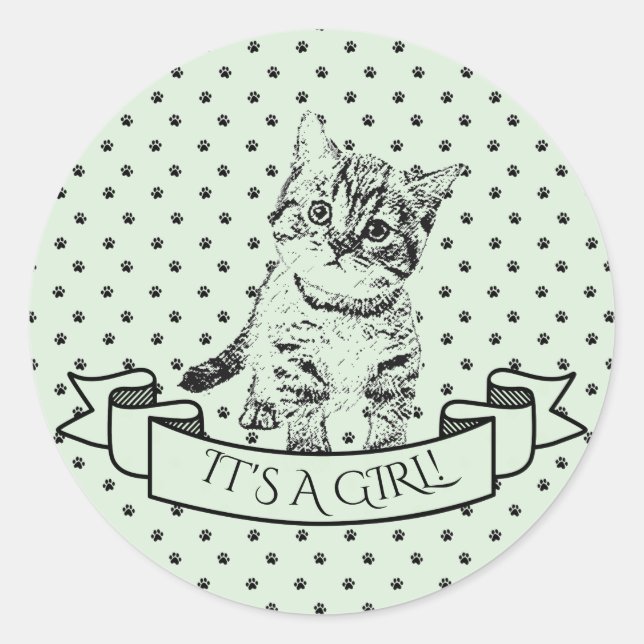 Green Niedlich Kitten Cat Baby Dusche Runder Aufkleber (Vorderseite)