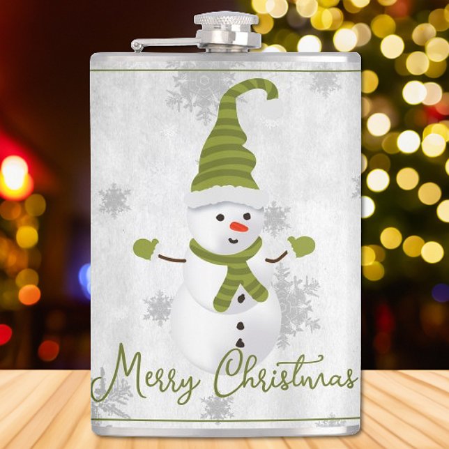 Green Niedlich Snowman Holiday Flask Flachmann (Green Cute Snowman Holiday Flask)
