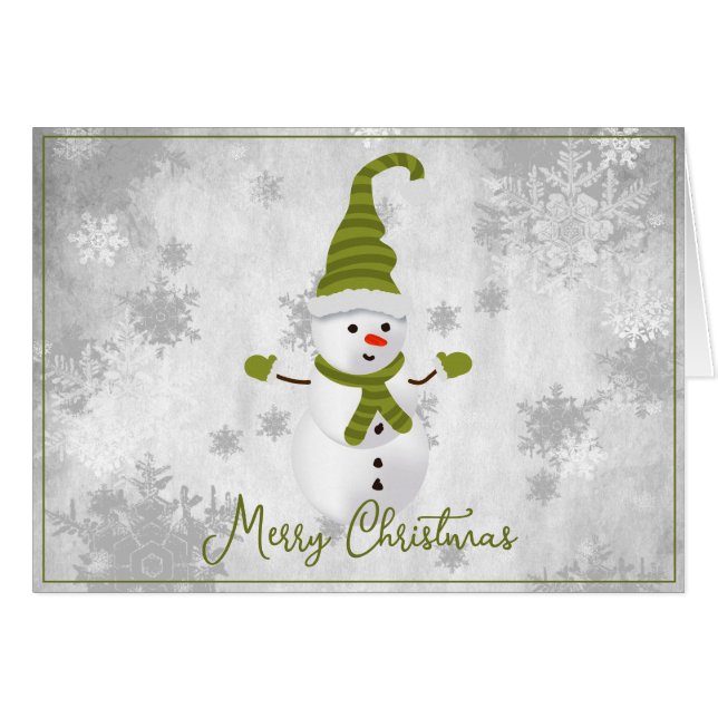 Green Niedlich Snowman Holiday Grußkarte (Vorderseite (Horizontal))