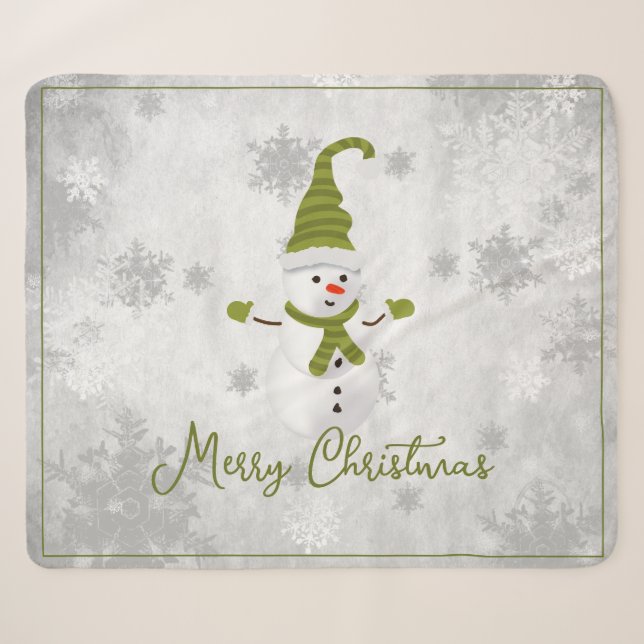 Green Niedlich Snowman Holiday Sherpa Blanket Sherpadecke (Vorderseite (Horizontal))