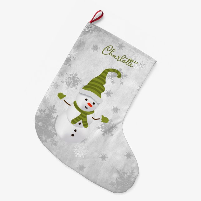 Green Niedlich Snowman Holiday Strumpf Großer Weihnachtsstrumpf (Vorderansicht (hängend))