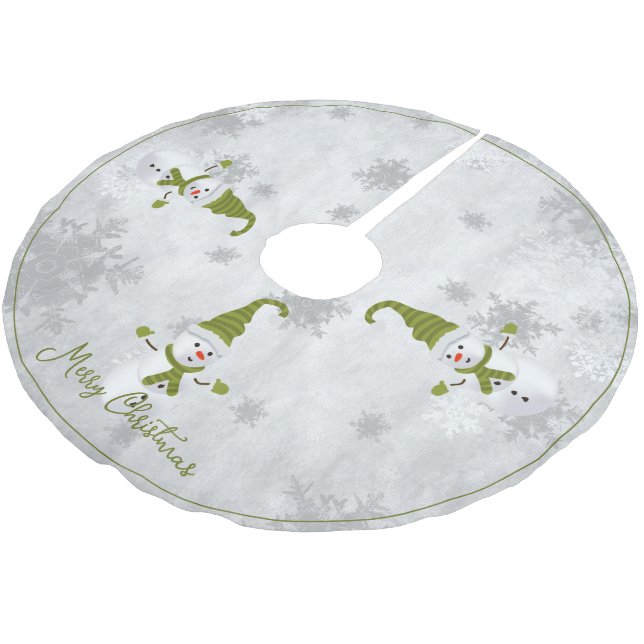 Green Niedlich Snowman Tree Skirt Polyester Weihnachtsbaumdecke (Schrägansicht)