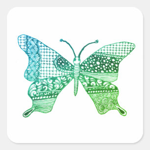Green Niedlich Zen-Schmetterlingsticker Quadratischer Aufkleber
