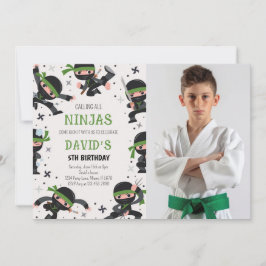 Green Ninja Krieger Kampfkünste Geburtstags-Foto Einladung