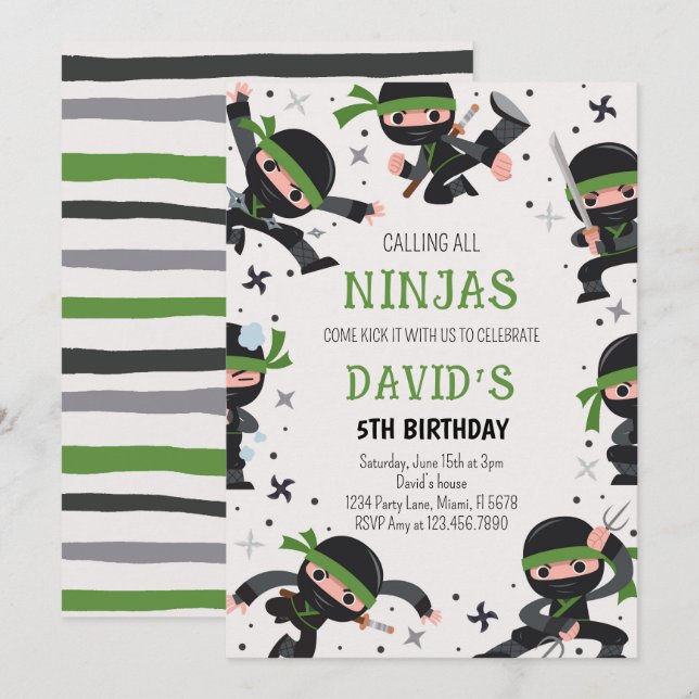 Green Ninja Warrior Martial Arts Geburtstag Einladung (Vorne/Hinten)