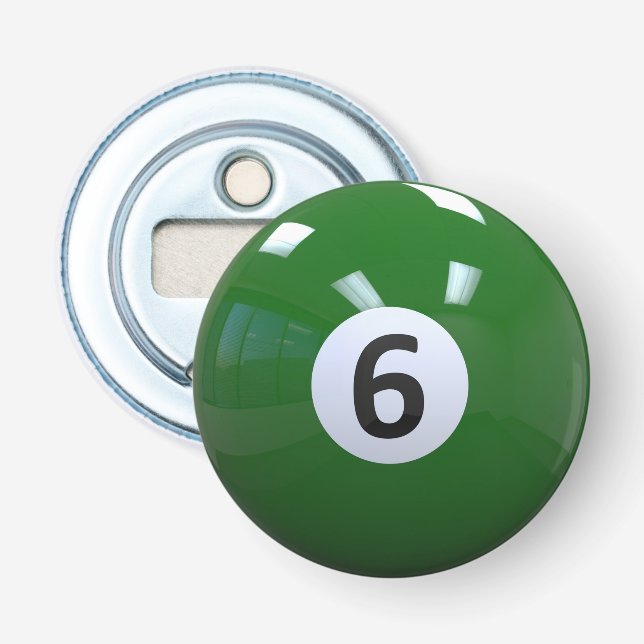 Green No. 6 Billiard Pool Ball Flaschenöffner (Vorderseite)