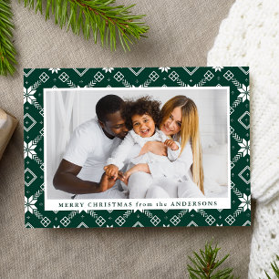 Green Nordic Snowflake Pattern Photo Feiertagskarte