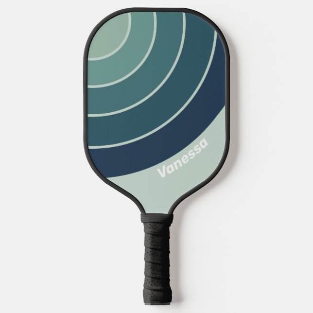 Green Nostalgic Circle Streifen mit Namen Pickleball Schläger (Vorderseite)