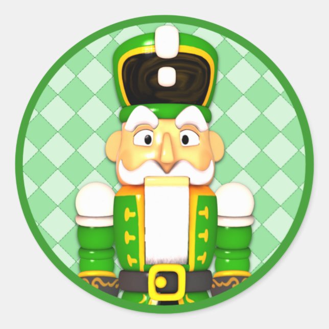 Green Nutcracker Weihnachtsaufkleber Runder Aufkleber (Vorderseite)