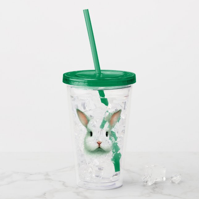 Green Oaster Bunny Face Acrylic Tumbler Acryltrinkbecher (Vorderseite Ice)