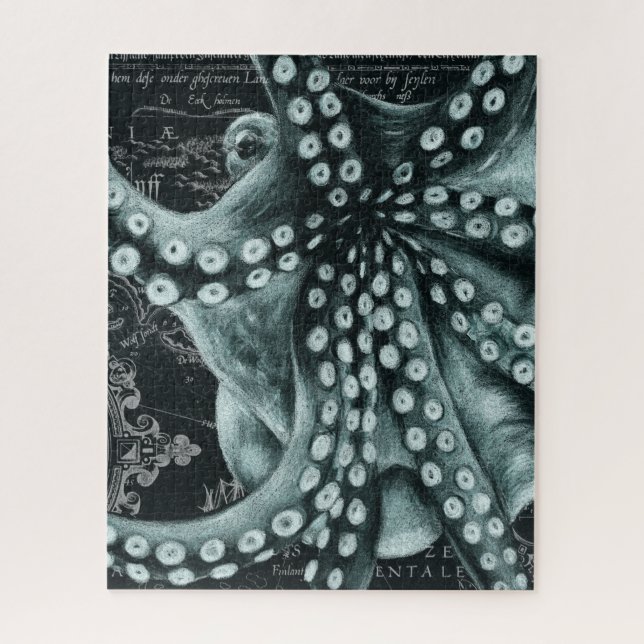 Green Octopus Colored Pencil Map (Vertikal)