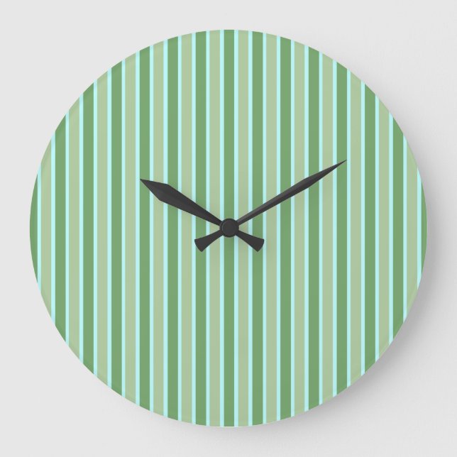 Green Olive Blue Stripe Wall Clock Große Wanduhr (Vorderseite)