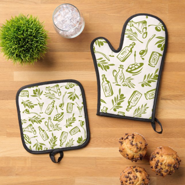 Green Olive Oil Ofenhandschuh & Topflappen-Set (Oben Unten)