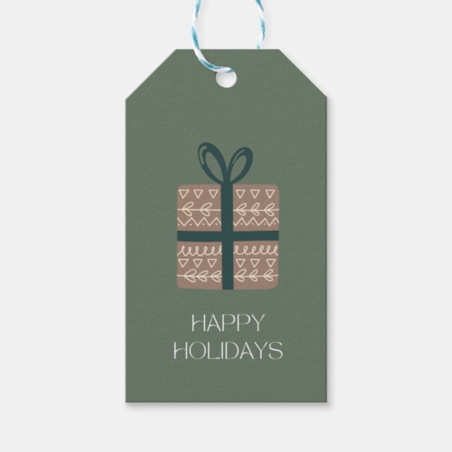 Green Olive Sage Spielend Weihnachten Geschenkanhänger (Vorderseite)