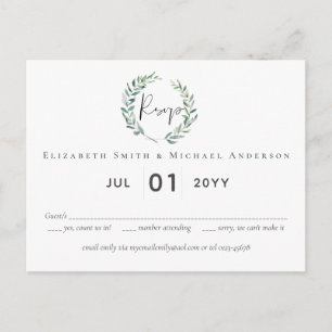 Green Olive Wreath Green Budget Hochzeit RSVP Postkarte