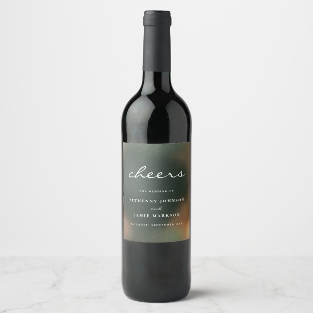 Green Ombre Boho Minimalistisch Wedding Wine Label Weinetikett (Vorderseite)