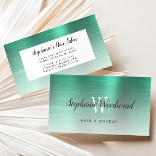 Green Ombre Brushed Metal Monogram Hair Salon Visitenkarte