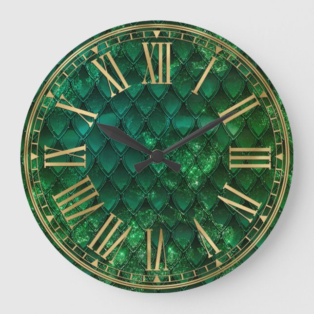 Green Ombre Dragon Scales Große Wanduhr (Vorderseite)