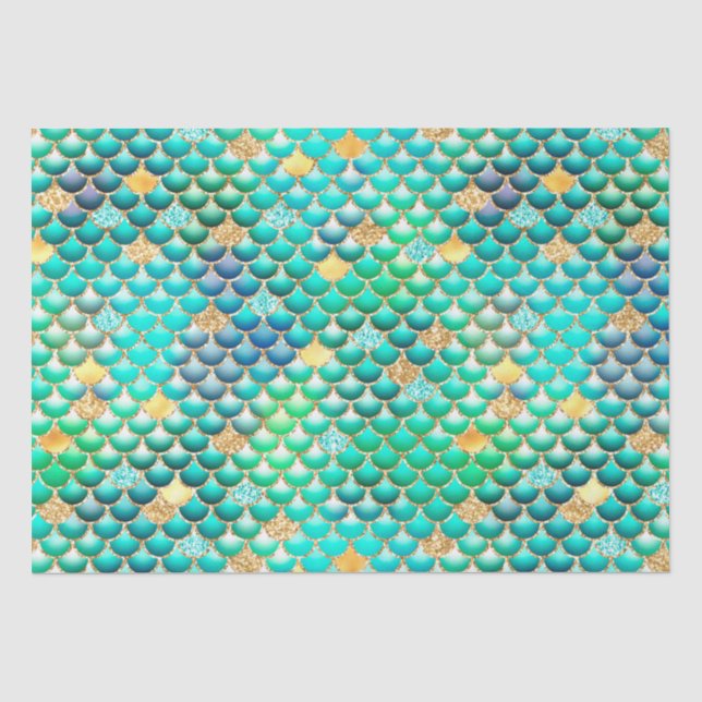 Green Ombre Foil & Gold Glitzer Mermaid Scales Seidenpapier (Vorderseite)