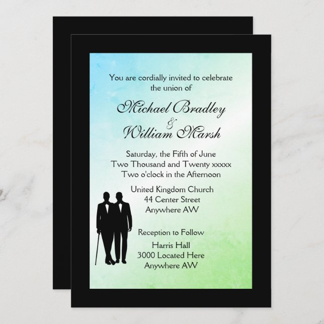 Green Ombre Gay Wedding Einladung (Vorne/Hinten)