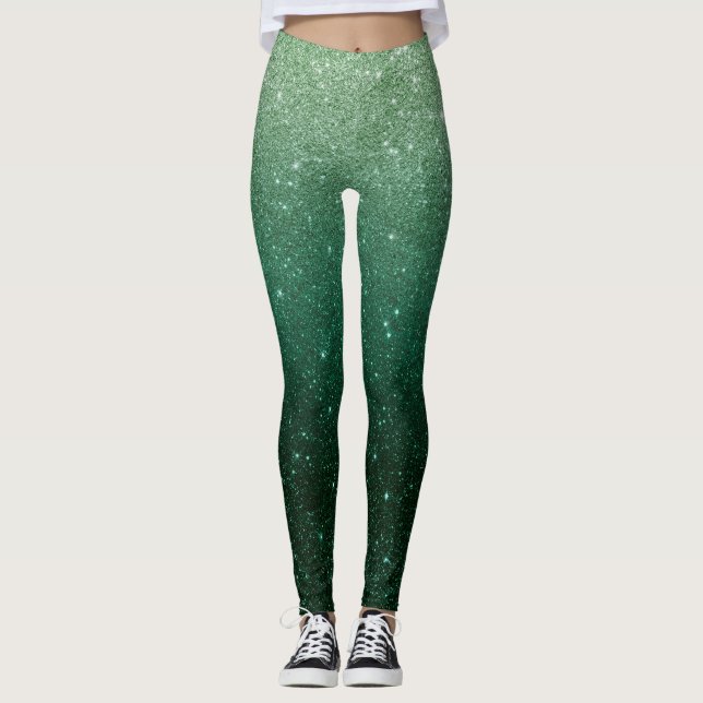 Green Ombre Glitzer Sparkle St. Patrick's Day Leggings (Vorderseite)