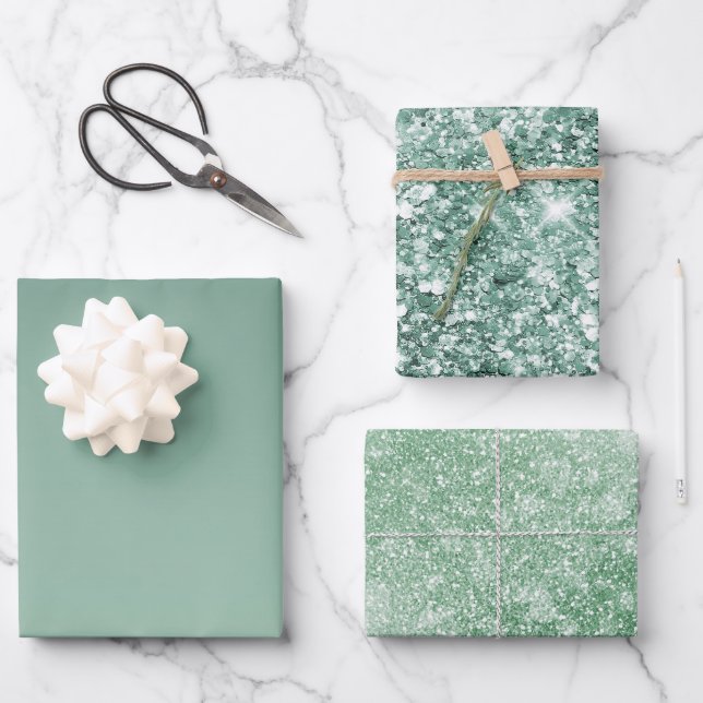 Green Ombre Glitzy Glitzer Geschenkpapier Set (Vorderseite)