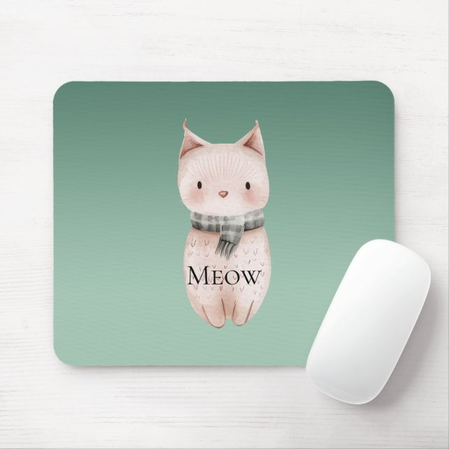 Green Ombre Pink Cat Mousepad (Mit Mouse)