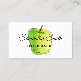 Green Ombre Watercolor Apple School Lehrer Visitenkarte
