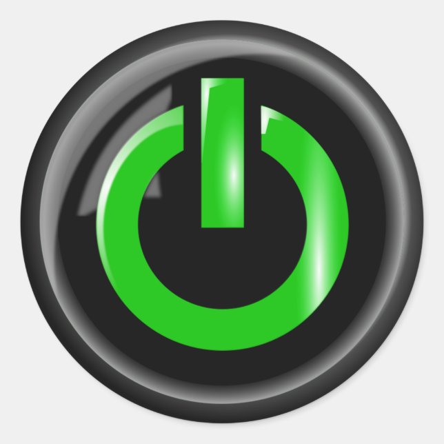 " Green on " Black Power Button Runder Aufkleber (Vorderseite)