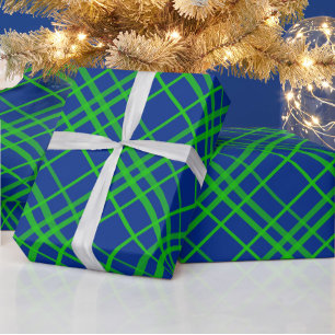 Green on Blue Tartan Kariertes Muster Geschenkpapier