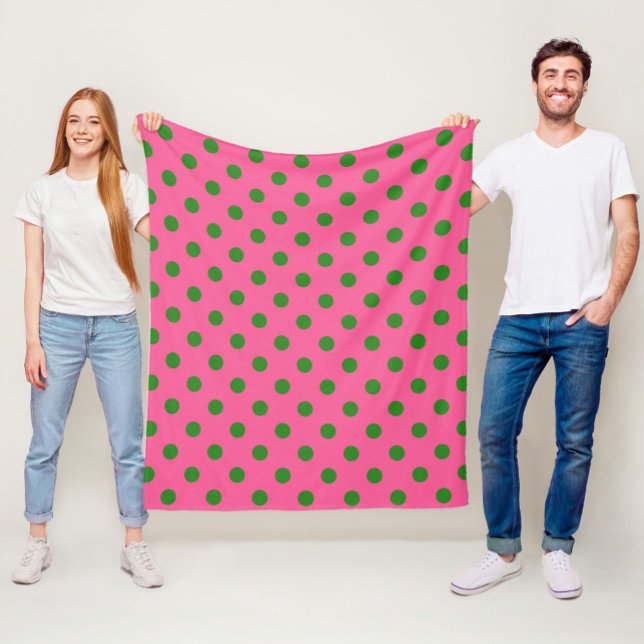 Green on Pink Polka Dots Design Fleecedecke (Von Creator hochgeladen)