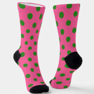Green on Pink Polka Dots Design Socken