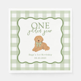Green One Golden Year Goldendoodle Birthday Serviette