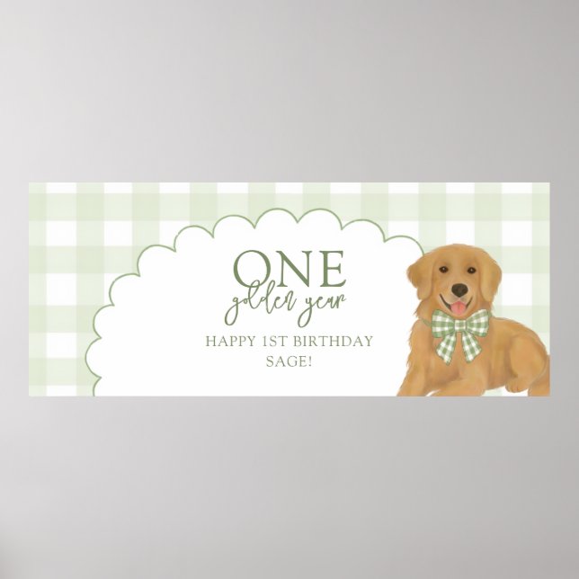 Green One Golden Year Retriever Puppy 1st Birthday Poster (Vorne)
