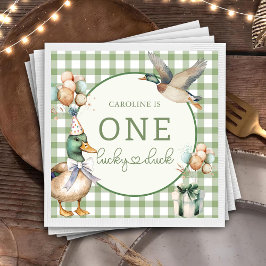 Green One Lucky Duck Balloon 1. Geburtstag Napkins Serviette