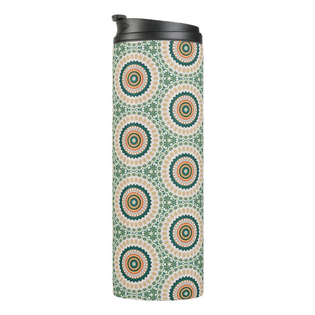 Green Orange And Blue Boho Chic Circle Pattern Thermosbecher (Nach rechts gedreht)