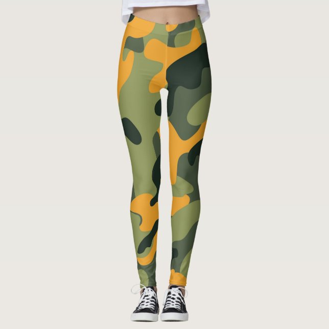 Green & Orange Army Camouflage Camouflage Leggings (Vorderseite)