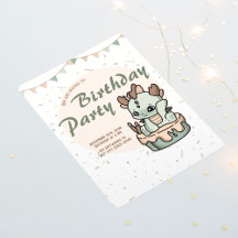 Green Orange Baby Dragon Invitation Anniversaire