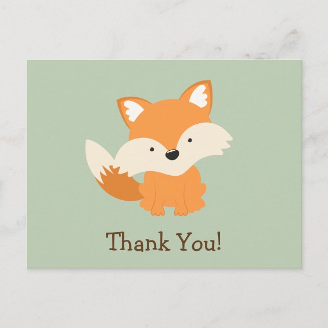 Green & Orange Baby Fox Thank You Postkarte (Vorderseite)