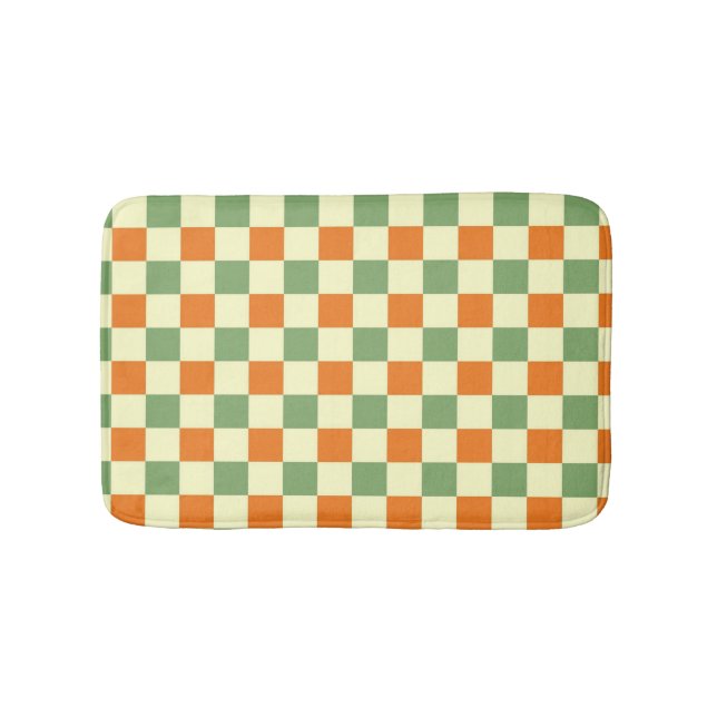 Green Orange Brown Checkered Gingham Pattern Badematte (Vorderseite)