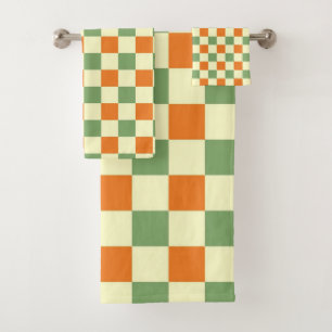 Green Orange Brown Checkered Gingham Pattern Badhandtuch Set