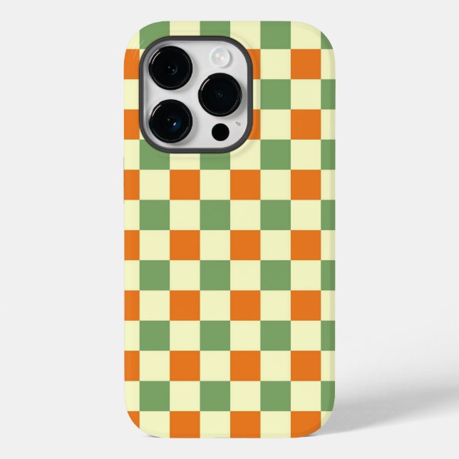 Green Orange Brown Checkered Gingham Pattern Case-Mate iPhone 14 Pro Hülle (Rückseite)