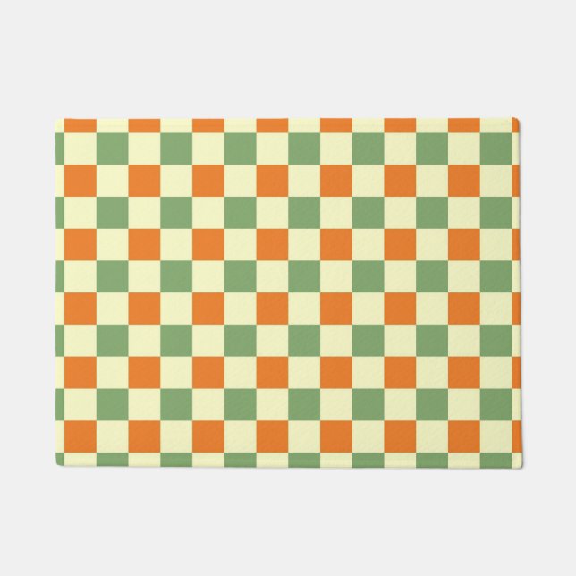 Green Orange Brown Checkered Gingham Pattern Fußmatte (Vorderseite)