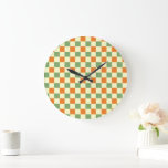 Green Orange Brown Checkered Gingham Pattern Große Wanduhr<br><div class="desc">Green Orange Brown Checkered Gingham Pattern</div>