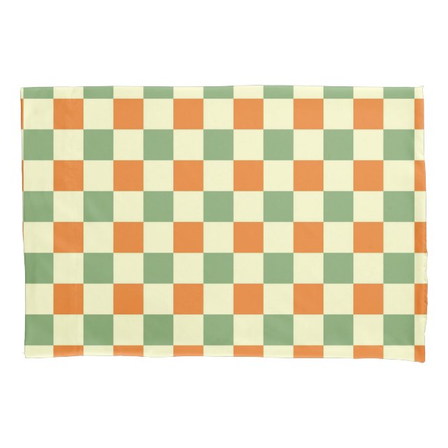 Green Orange Brown Checkered Gingham Pattern Kissenbezug (Vorderseite)