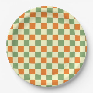 Green Orange Brown Checkered Gingham Pattern Pappteller