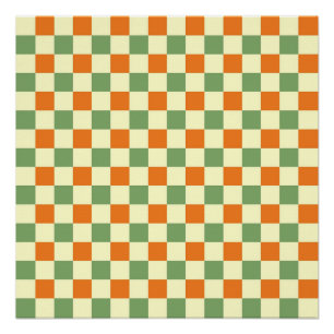 Green Orange Brown Checkered Gingham Pattern Poster