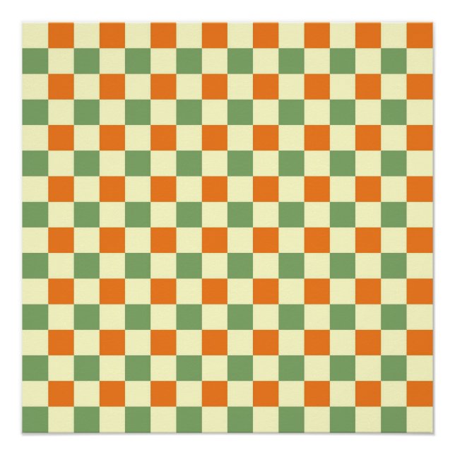 Green Orange Brown Checkered Gingham Pattern Poster (Vorderseite)